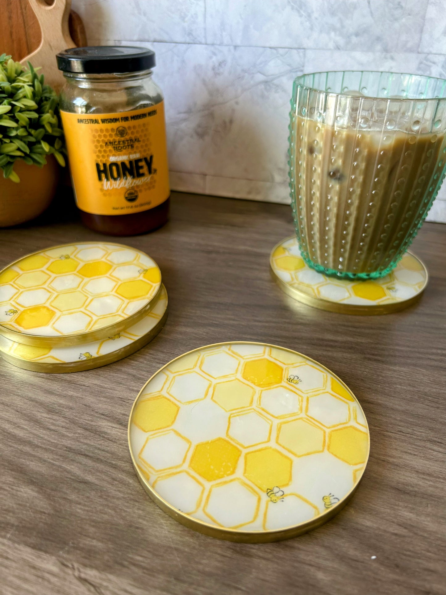 Bee and Honeycomb Coaster Set