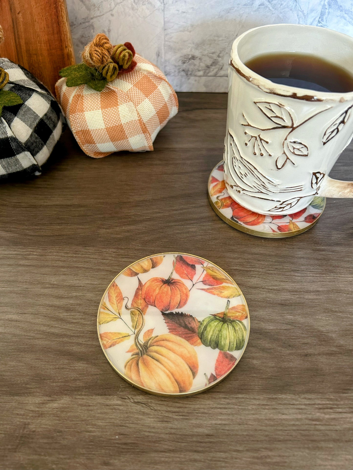 Pumpkin and Leaves Coasters